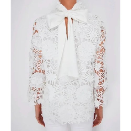 Biesen weiß Guipure Spitze Faye Bluse Rüschen Fliege Large Neu mit Etikett ($ 248) - Bild 3 von 13