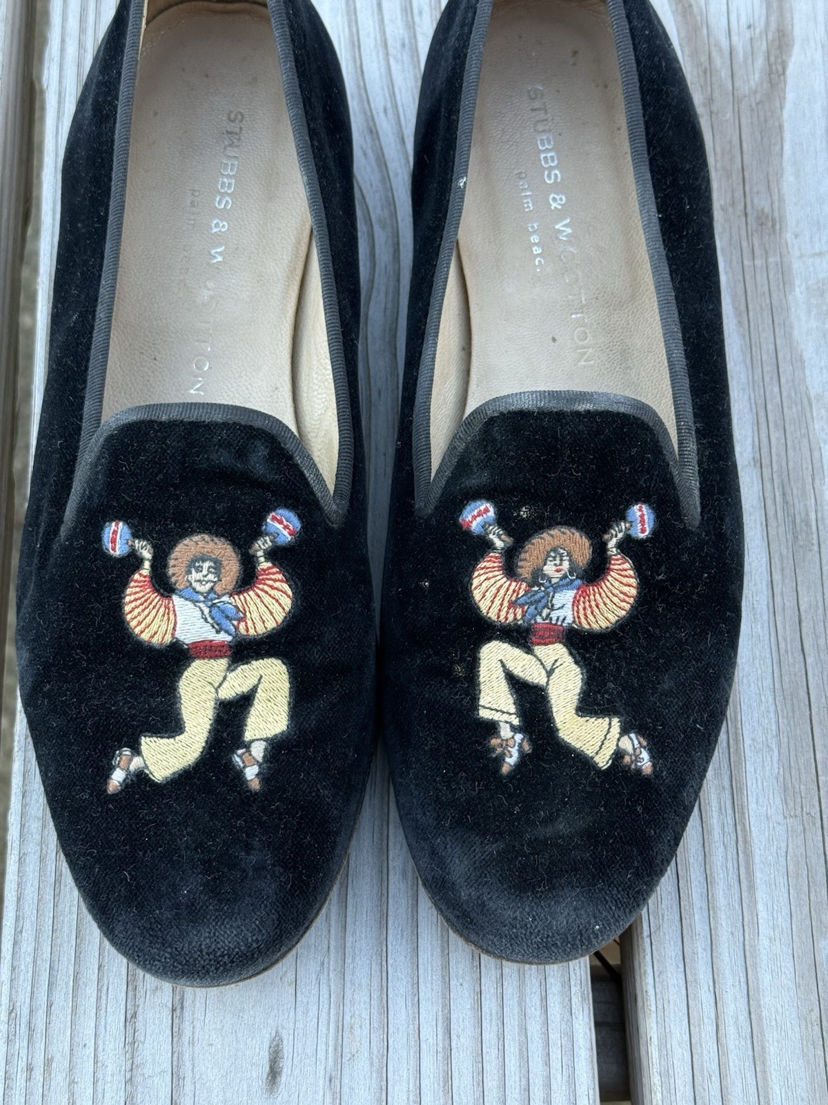 Stubbs & Wootton Mariachi Embroidered Black Velvet Slippers Rare Vintage Loafers
