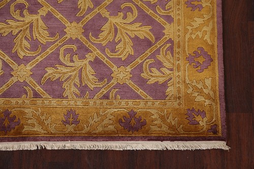 Purple Geometric Nepalese Area Rug 4x6 ft Hand-knotted Wool for Bedroom - Picture 7 of 21