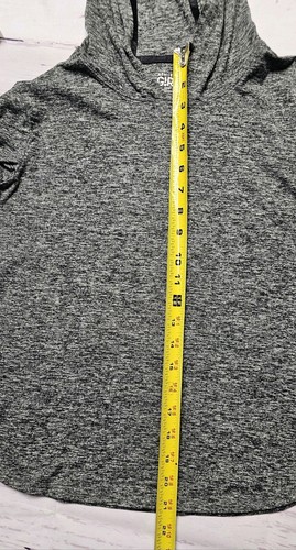 ATHLETA GIRL L 12 GRAY BLACK MARLED RUCHED SLEEVE QUICK DRY HOODIE ATHLETIC TOP - Picture 15 of 16