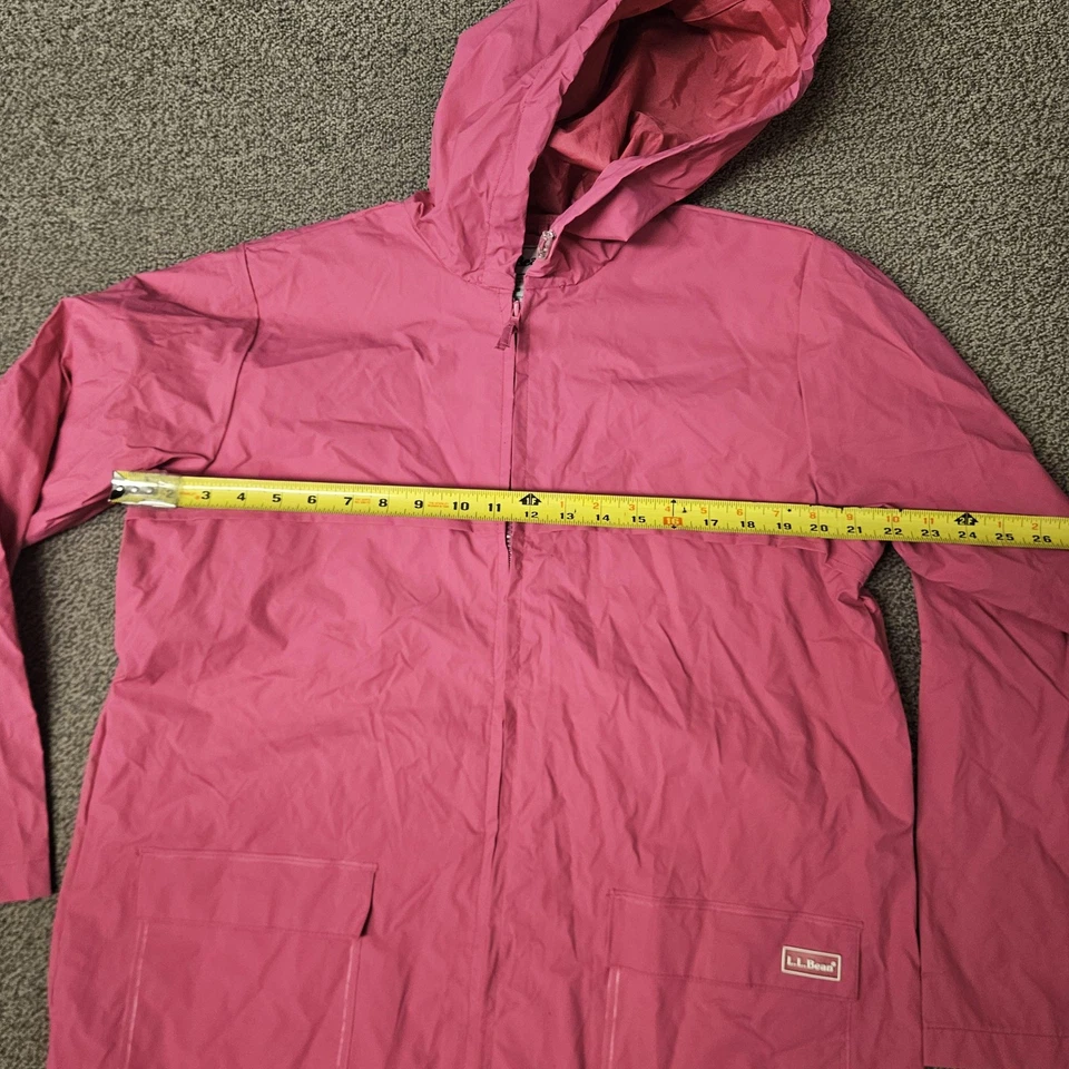 LL Bean Rain Jacket Womens Large Pink Hooded Mesh Lined Lightweight Raincoat - Image 2 of 4