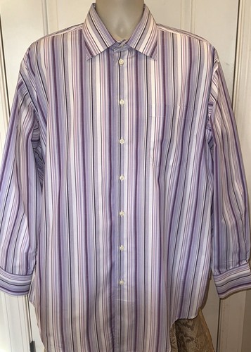 NAUTICA Men’s Purple & White Striped Button Up L/S Dress Shirt Size 17 x 34/35 - Picture 3 of 3