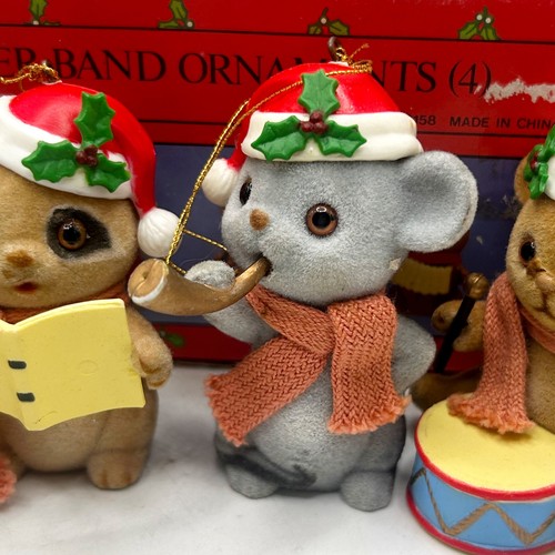 Vintage Christmas Ornaments Flocked Critter Band Set 4 With Original Box - Picture 4 of 6