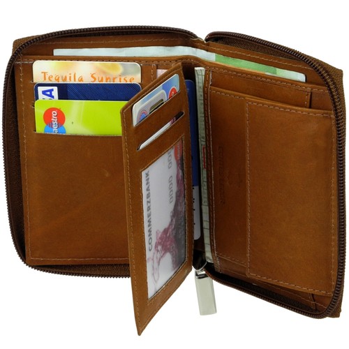 Echtleder Geldbeutel Reißverschluss Geldbörse flach Brieftasche Portemonnaie Neu - Bild 20 von 34