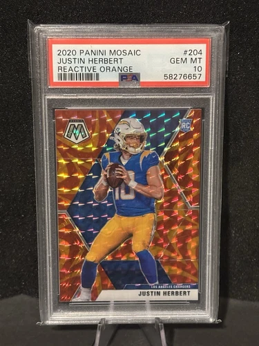 2020 Panini Mosaic Mosaic Reactive Orange #204 Justin Herbert RC PSA 10