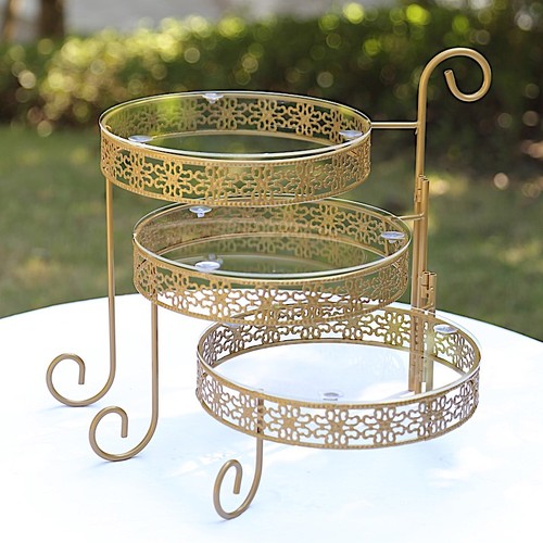 Gold 28 in Round 3-Tier Metal Rotating CUPCAKE STAND Clear Acrylic Plates Party - Bild 7 von 9