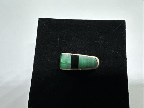 Beautiful Vintage Handmade Sterling Silver Malachite Black Onyx Inlay 12g Size 7 - Picture 3 of 13