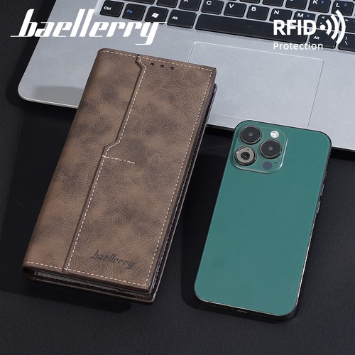 Schmale lange Herren-Geldbörse RFID mit Doppelfaltung aus Leder Kartengeld Handyhalter Scheckbuch - Bild 4 von 14