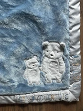 Wendy Bellissimo Let’s Adventure Together Baby Blanket Blue Gray Bears 30"x40"