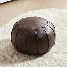 Brown Waterproof Faux Leather Unstuffed Pouf Ottoman, Handmade Moroccan Pouf ...