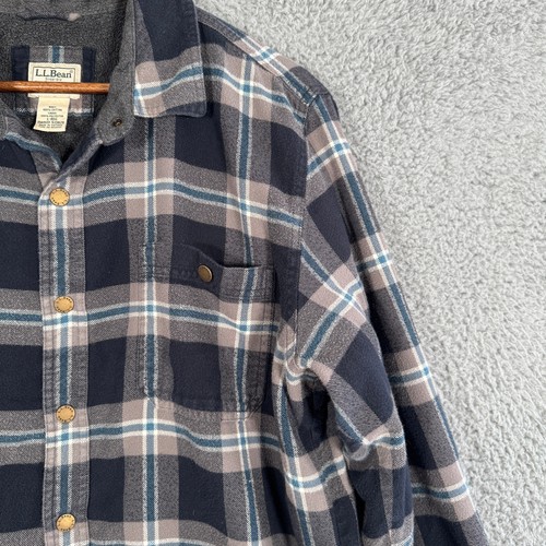 LL Bean Fleece Lined Flannel Shirt Jacket w/Pockets Plaid 513826 Men's Large - Picture 3 of 8