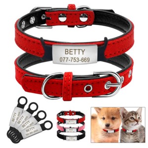 Soft-Suede-Leather-Personalized-Dog-Cat-Collars-amp-Slide-On-Tag-Pet-Puppy-XXS-S