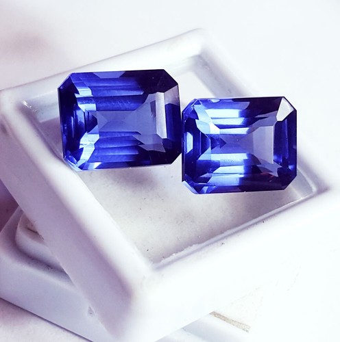 Natural Blue Tanzanite 18 Ct Emerald Shape Pair Loose Gemstone Certified L573 - Picture 7 of 7