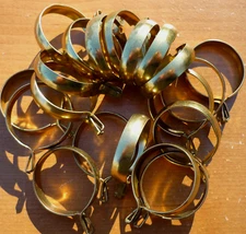 (14) Vintage Brass Finish 1-1/4" Clip-On Cafe Curtain Drapery Rings 1.25"