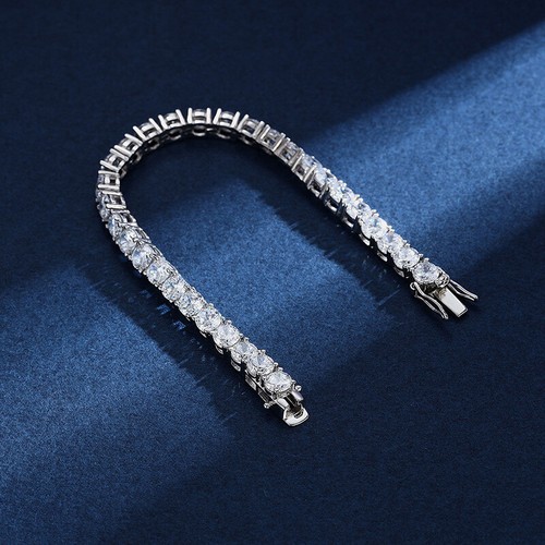 Hiphop 5mm 5A Zircon Tennis Chain Bracelet Women Men 925 Sterling Silver Gift - Picture 3 of 5