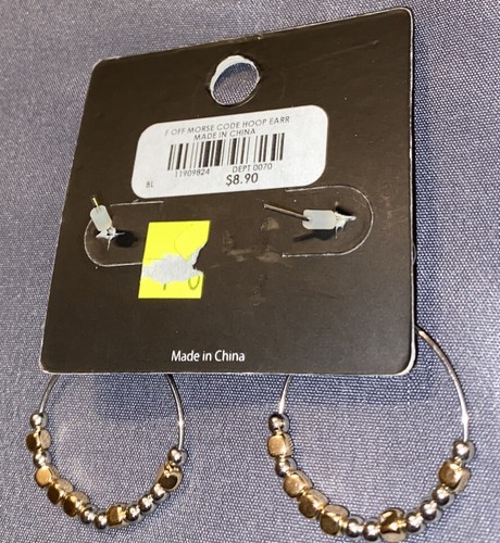 *NWT*BOXLUNCH*Morse Code*F OFF*Earrings*Silver & Gold*Dangle Hoop*EXPLICIT* - Picture 4 of 4