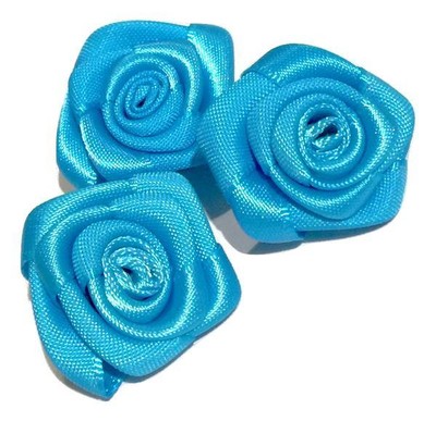 3 pieces Turquoise blue 1.5/" textured rosette fabric flower DIY bow /& headbands