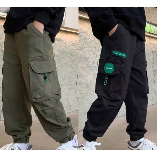 Kids Boys Trousers With Pockets Cargo Pants Elastic Waist Sweatpants Camping - Picture 1 of 32