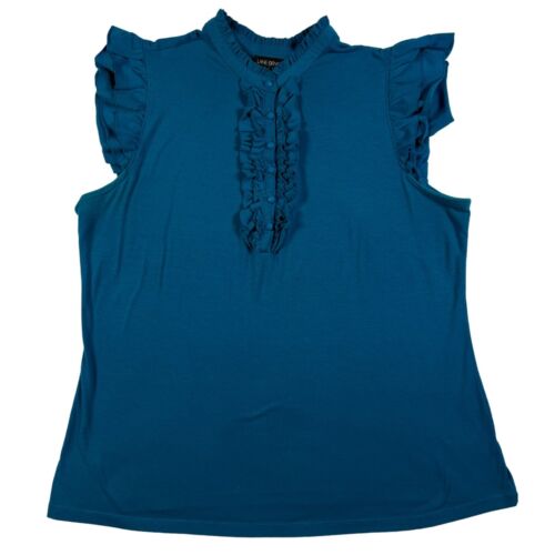 Lane Bryant Top Damen gerüschte Kappe Ärmel Polyester Mischung Bluse blau 14/16