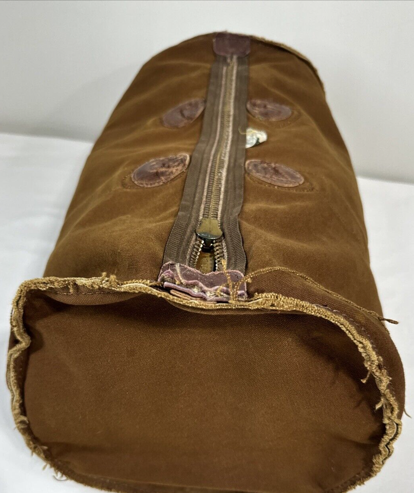 VTG 60s 70s LL Bean Duffel Bag Brown Canvas Leather Handle Script Logo