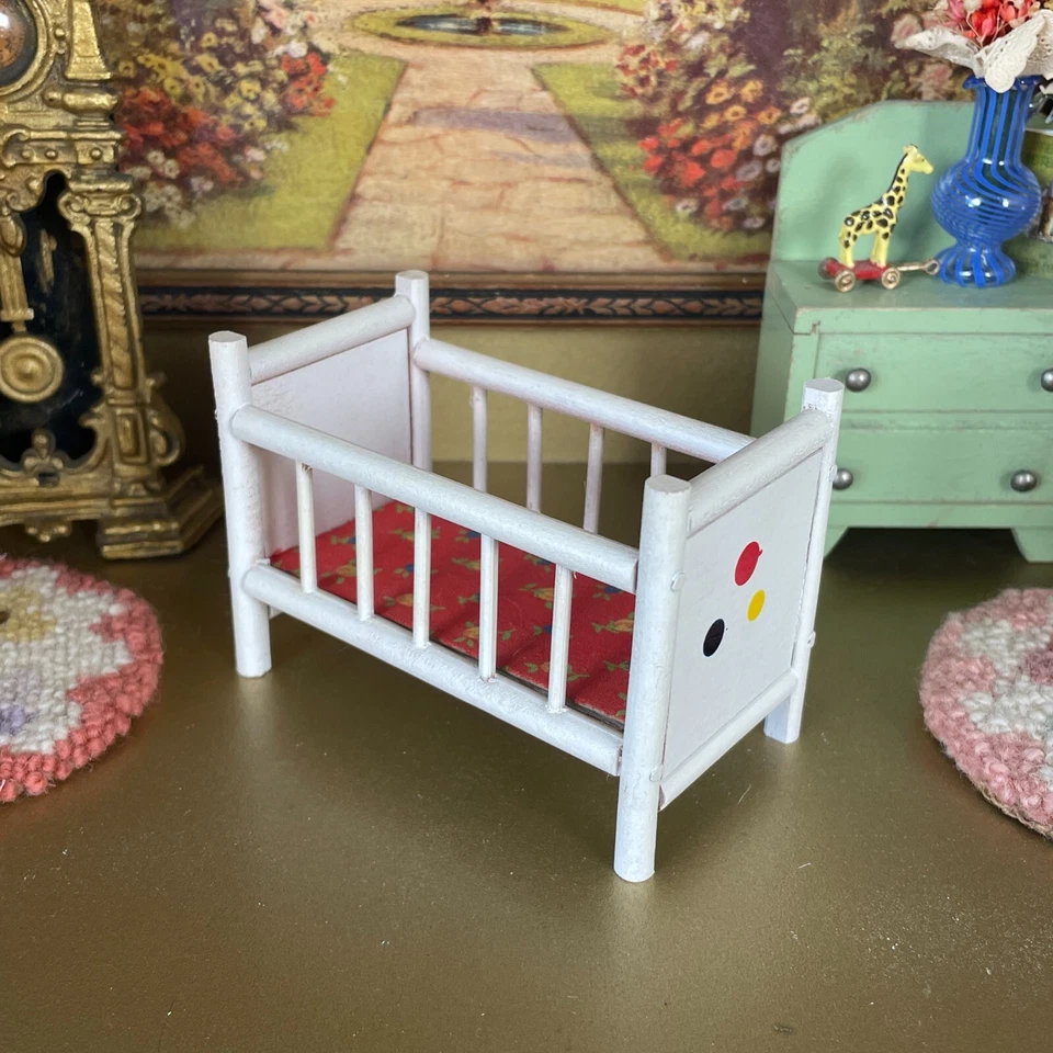 Vtg Shackman Dollhouse BABY CRIB Wood Nursery Furniture Mid Century Look 70s 80s - Image 3 of 4
