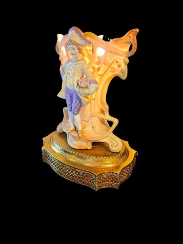 Vintage Bisque Porcelain & Brass Lamp, Bedside Lighting, Night Lamp, Brass Decor - Picture 2 of 10