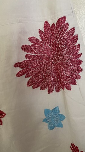 Linea White Linen Skirt With Embroidered Flowers Cotton Lined Size 14 - Picture 2 of 12