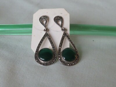Damen Ohrstecker Ohrringe aus 925 Silber Sterlingsilber  mit Jade & Markasiten