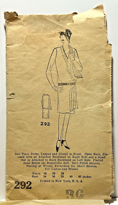 Antique Unmarked Sewing Pattern #292 Ladies 1920s DropWaist DRESS Size Bust  38" | eBay