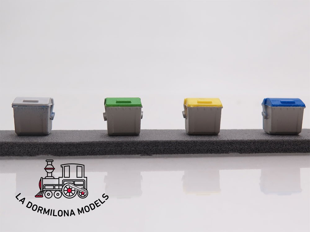 D353 H0 1:87 DECORACION MAFEN CONTENEDORES BASURA AZUL / VERDE / AMARILLO (C.91