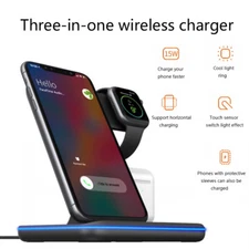 For iPhone 12 11 Pro Max XS 8 3in1 Wireless Fast QI Charger Stand Station Dock