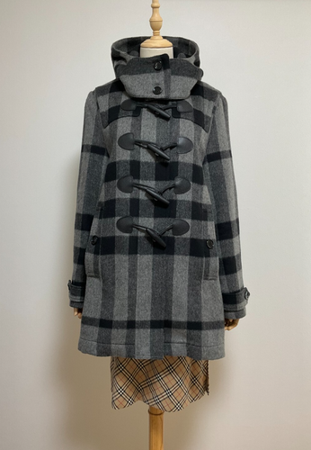 Burberry Brit Women's Wool Duffle Coat Check Pattern Gray size UK14 USA12 ITA40 - Picture 5 of 20