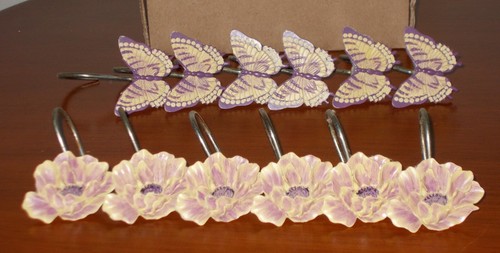 SHOWER CURTAIN HOLDER CERAMIC BUTTERFLY & FLOWER LAVENDAR -PREOWNED - Picture 5 of 12