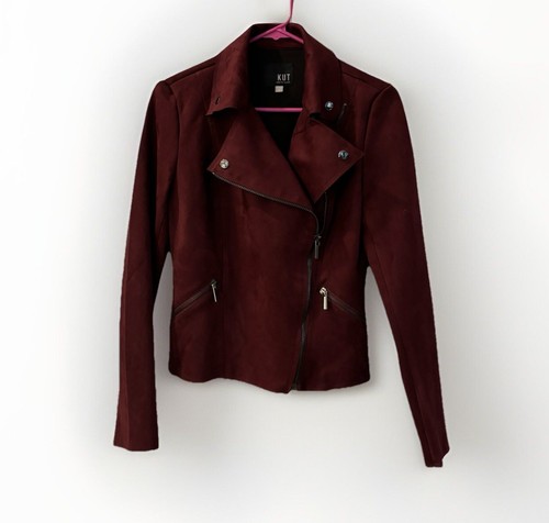 Kut From The Kloth Oxblood Moto Jacket Size XS Full Zip Biker Faux Suede - Picture 2 of 5