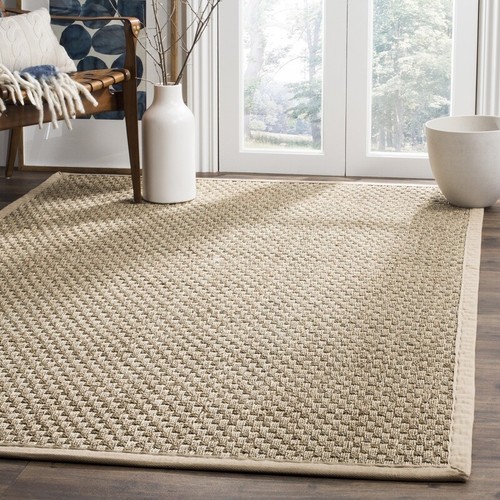 Natural Fiber Area Rug Seagrass Square Indoor Soft Stain Resistant Border Indoor - Picture 2 of 8