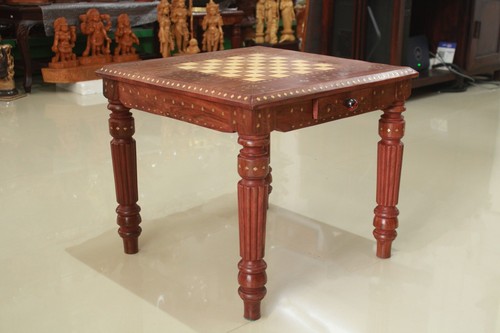 Mesa de tablero de ajedrez de madera vintage decoración antigua regalo café cuadrado/mesa central - Imagen 5 de 5