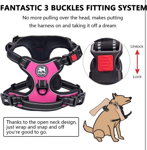 PoyPet No Pull Dog Harness No Choke Front Lead Reflective Harness Pink Medium - Picture 2 of 6