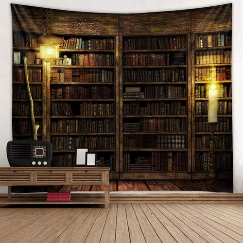 Vintage Bookshelf Wall Hanging - Study Room Picture Tapestry Retro Bookshelf ... - Picture 2 of 8