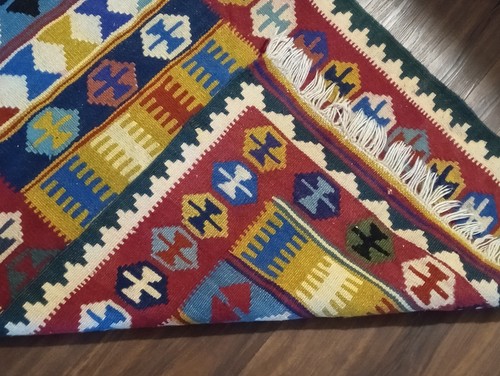 Vintage Vegetable Dye wool hand made mulyicolor Tribal Kilim Reversible 2.5'x4' - Picture 6 of 11