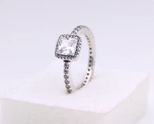 Size 7 /54 Authentic PANDORA Square Sparkle Halo Silver Ring #190947CZ w/ BOX