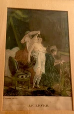 Unusual Antique Engraving “Le Lever” After Pierre-Antoine Baudouin Hand Colored