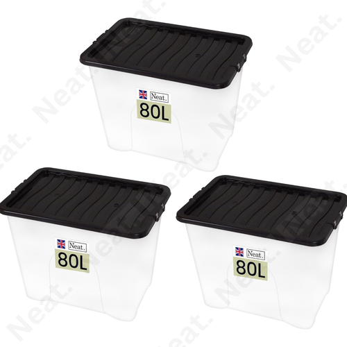 Heavy Duty Plastic Storage Box Clear Base Black Lid Container Home Garage office - Picture 25 of 37