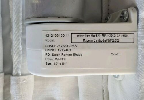 POTTERY BARN KIDS Linen Cordless Blackout Roman Shade-32x64"-White-NEW - Picture 5 of 6