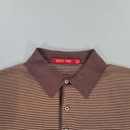 Vasto Mens Jumper Brown XL 52 Silk Cashmere Stripped Collared Pullover - Picture 2 of 9