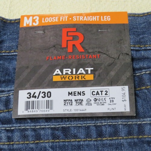 Ariat Work Fire Resistant M3 Loose Fit Straight Leg Jeans Size 34x30 - NEW
