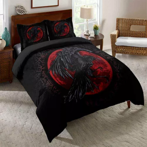 Norse Viking Rune Vegvisir Blood Eagle Duvet Quilt Cover Set Boy Bedding Single - Picture 9 of 28