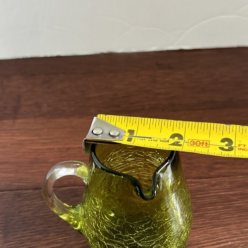 Vintage Olive Green Crackle Glass Left Handed Mini Pitcher Side Pour - Picture 7 of 7