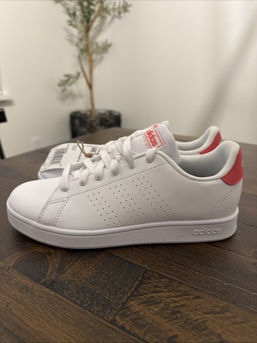 New Adidas Advantage Junior Girls Casual Sneakers Trainers White Pink 4Y Girls