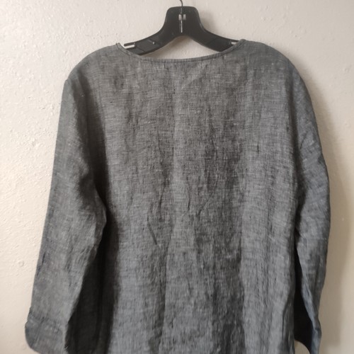 Túnica manga larga cuello dividido bordado lino talla 14 JM Collection para mujer 5353 - Imagen 7 de 9