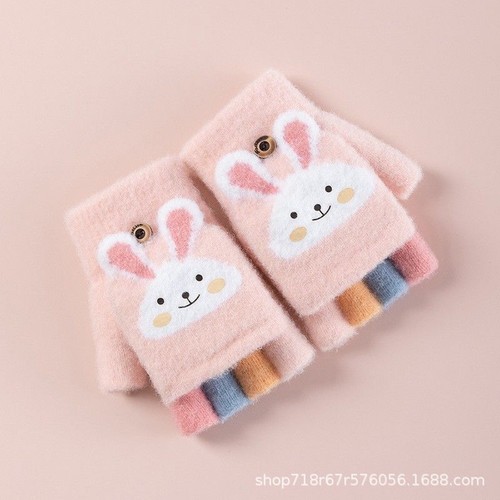 Children Five Finger Gloves Winter Thickened Half Finger Knit Mittens Girl Kids - Picture 20 of 29